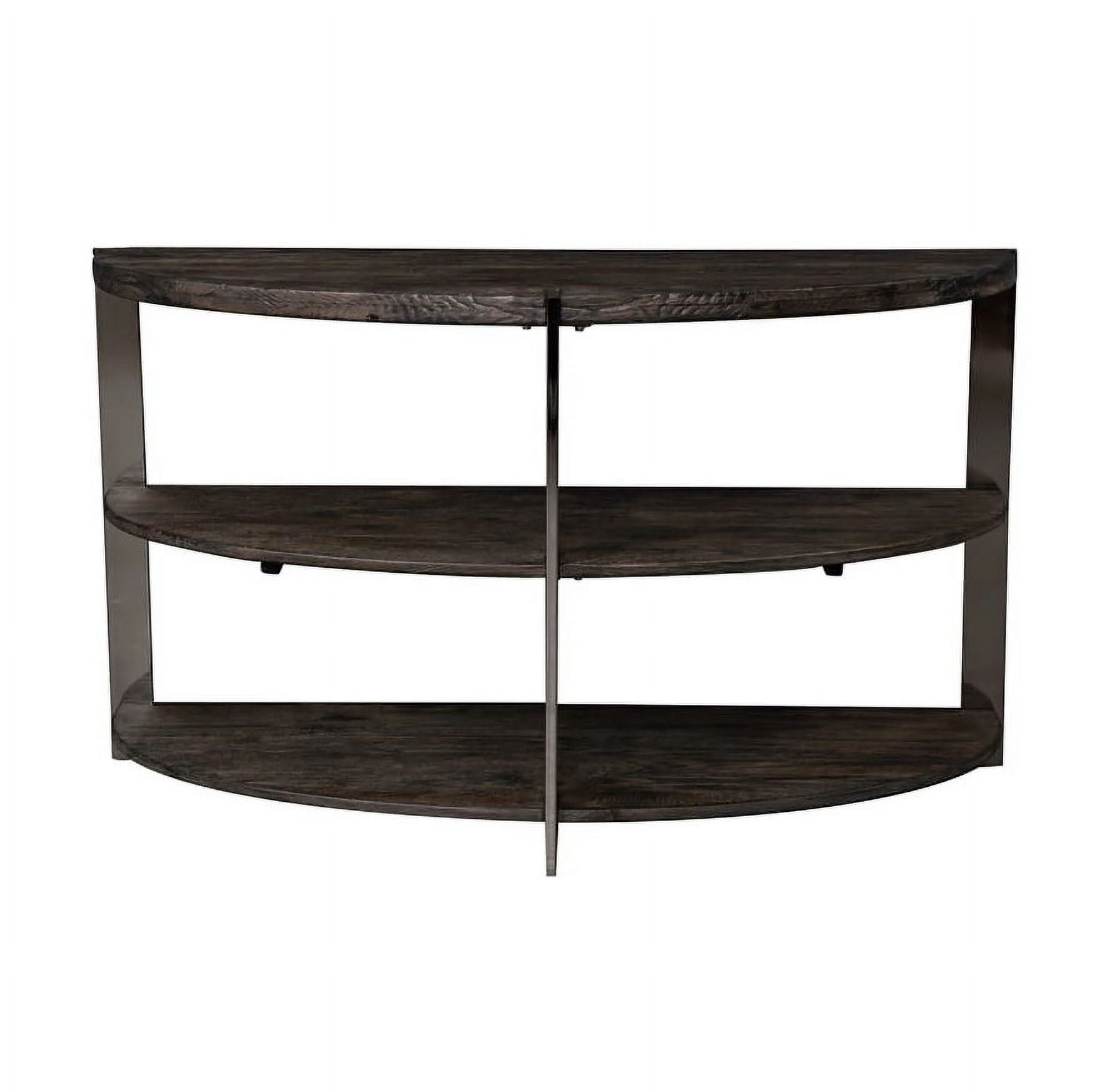 Roundhill Furniture Kalne Console Table Half Moon Shape with 2 Open Shelves, Charcoal Gray-Chrome Plated Metal