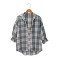 thumbnail image 2 of Plaid Shirts for Women, Yigetop Spring and Autumn Women's Checkered Shirt New Retro Style Loose Long Sleeved Shirt Coat Womens Work Tops Sky Blue M, 2 of 9