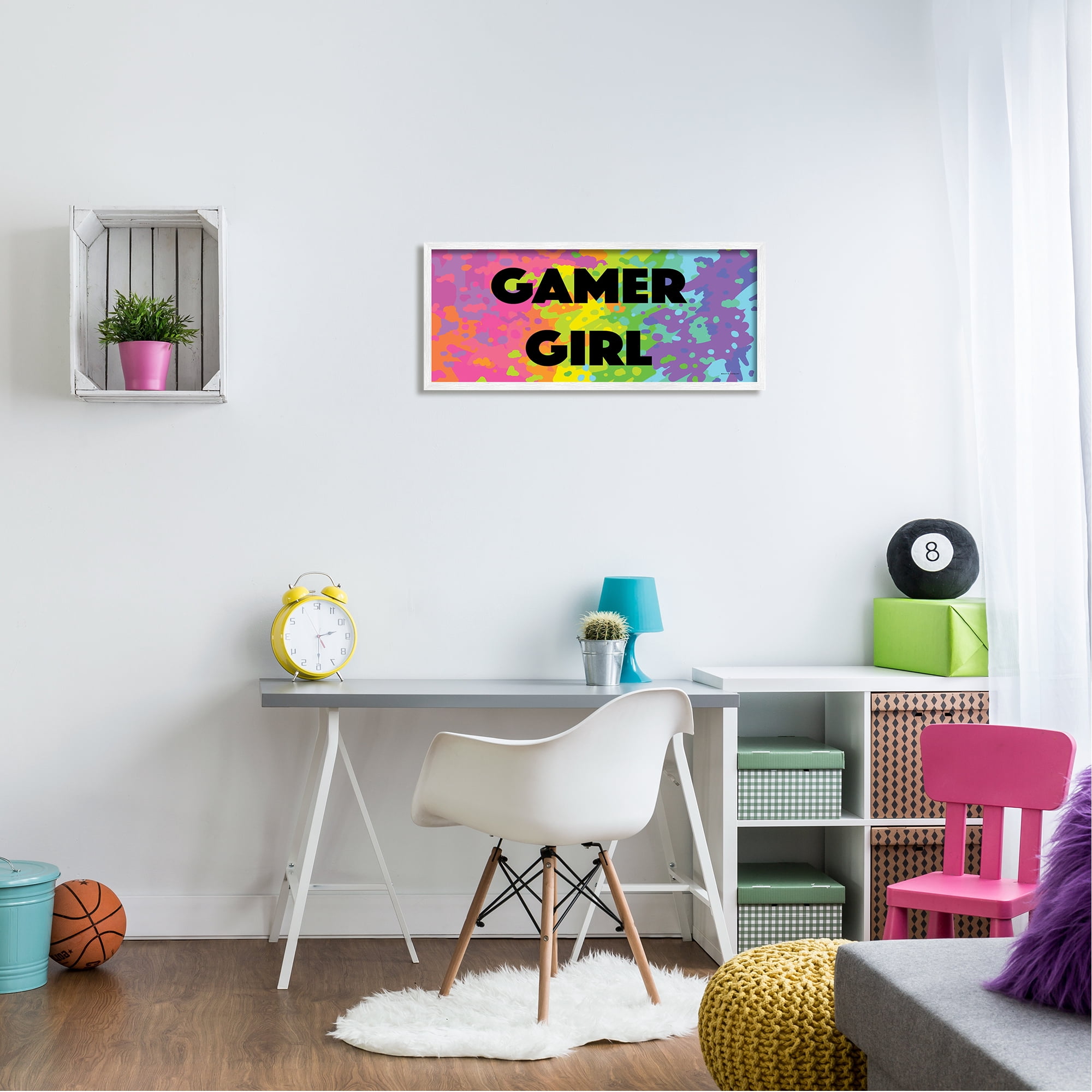 Stupell Industries Modern Gamer Girl Abstract Painting White Framed Art Print Wall Art, 30 x 13