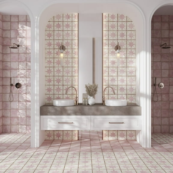 Faenza 8x8 White Pink Porcelain Square Motif Wall and Floor Tile (6.46 sq ft/case) - 15 Pack