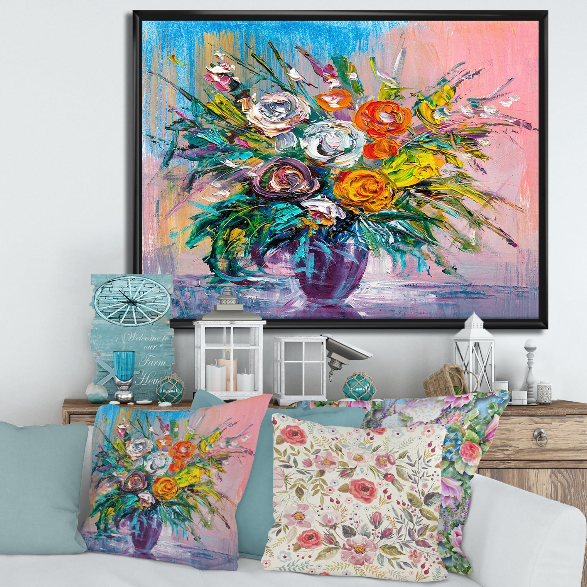 Designart 'Bouquet Of Vibrant Colored Flowers' Traditional Framed Canvas Wall Art Print