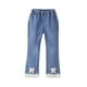 thumbnail image 1 of Odeerbi 4-14 Años Niñas Vaqueros Flamed Lace Trim Bow Denim Pantalones Casual Loose Cowboy Pantalones de Piernas Anchas, 1 of 3