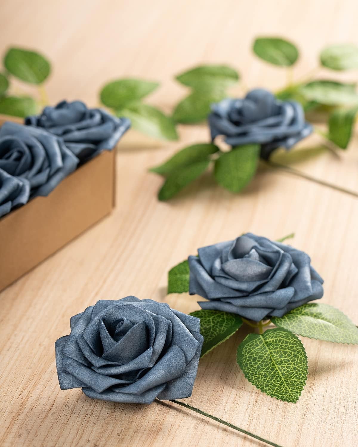 25Pcs Artificial Roses Flowers Fake Roses with Stems Real Touch Foam Flowers for DIY Wedding Bouquet Baby Shower Centerpiece Floral Arrangement Party Home Decor(Black)