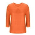 thumbnail image 5 of IROINNID Ladies Fashion Solid Color Basic Tshirt Quarter Sleeve V Neck Casual Comfortable Soft Stretch Daily Wear Blouse Tee Tops(Orange,2XL), 5 of 6