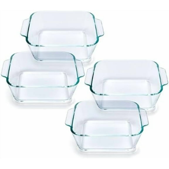 Small Casserole Dishes 4 Pack, 5 Inch Glass Square Baking Dish Individual Portion Baking Pan for Oven Microwave Air Fryer Square Egg, Clear Prep Bowls with Handle