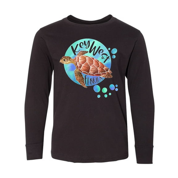Inktastic Key West, Florida Swimming Sea Turtle with Bubbles Long Sleeve Youth T-Shirt