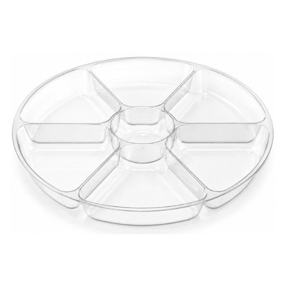 16" 7-Compartment Clear Plastic Serving Tray – Disposable Round Snack & Veggie Platter - 1 Pack