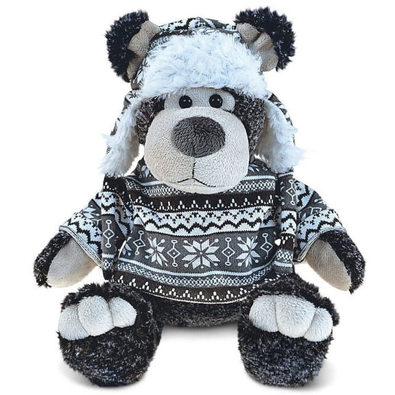 DolliBu Plush Black Bear Stuffed Animal - Soft Plush Huggable Sitting Black Bear Wearing Hat & Sweater, Adorable Plush Toy Wild Life Cuddle Gifts, Super Soft Animal Toy for Kids & Adults - 12.5 Inch