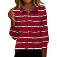 thumbnail image 2 of Inverlee Striped 3/4 Sleeve Blouse for Women Trendy Collared V Neck Tops Summer Casual Loose Fit Shirts, 2 of 5
