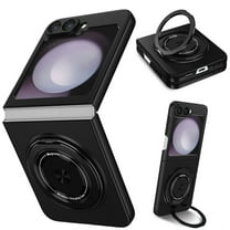 Dteck for Samsung Galaxy Z Flip 3 Case with 360° Rotatable Magnetic Ring Stand, Compatible with Mag-safe, Slim Thin Matte PC Shockproof Protective Phone Case for Women Men,Black