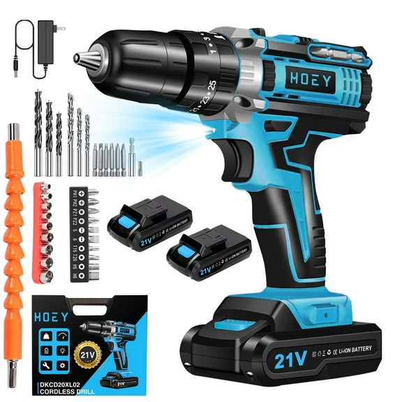 HOEY 21V Cordless Drill Set Electric Power Drill 34Pcs with 3/8 Inch Keyless Chuck 25 3