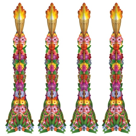 Beistle Luau 3D Tiki Torch Prop Decorations - 4' - Multicolor - Pack of 4