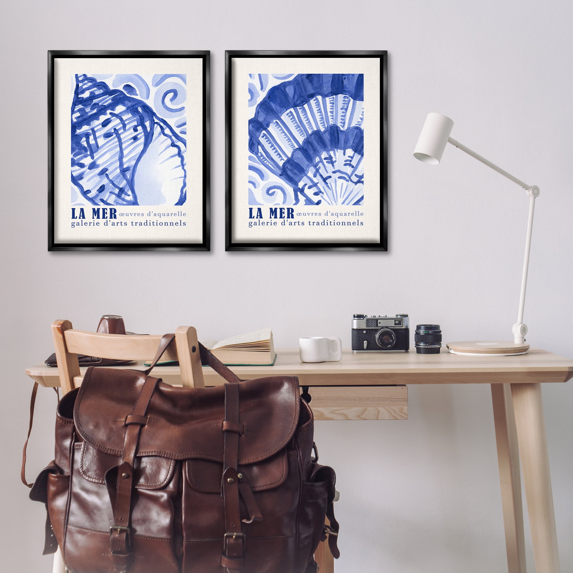 Stupell Industries Seashell Gallery Posters Nautical & Beach Painting Black Floater Framed Canvas Art Print Wall Art, 31 x 25, Set of 2
