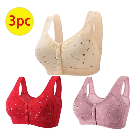 Aboser Front Closure Bras for Women No Underwire Support Bralettes 3 Pack Push Up Brassic Daisy Everyday Bras Comfy Beauty Back Bralette