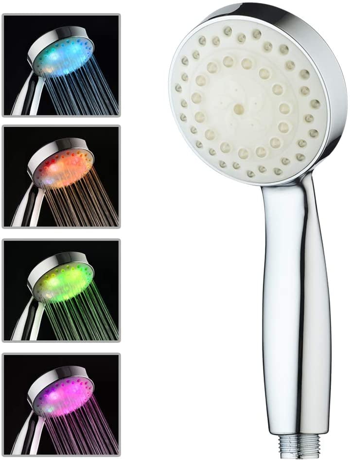 LED Light Hand Held Shower Head Sprayer with Color Changing Temperature Sensor 