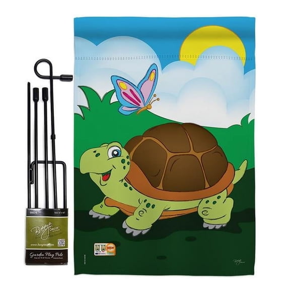 Breeze Decor BD-WL-GS-110040-IP-BO-D-IM09-BD 13 x 18.5 in. Turtle Nature Wildlife Vertical Double Sided Mini Garden Flag Set with Banner Pole