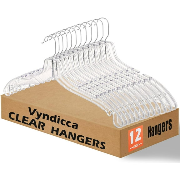 12 Pack Clear Plastic Hangers,Shirt Hanger Clear Hangers with 360 Swivel Metal Hook,Heavy Duty Dress Hangers Coat Hangers for Clothes Shirts Dresses,16.7 Inch