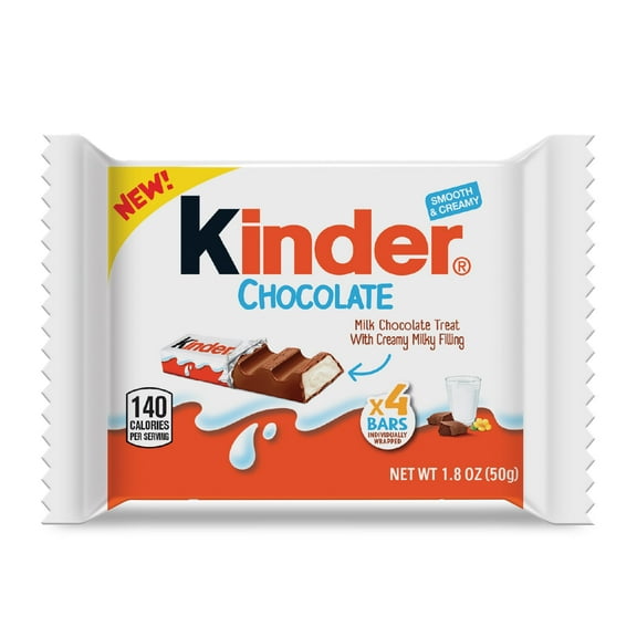 Kinder Chocolate, Milk Chocolate Bar, Individually Wrapped Candy, 1.8 oz Total, 4 Bars