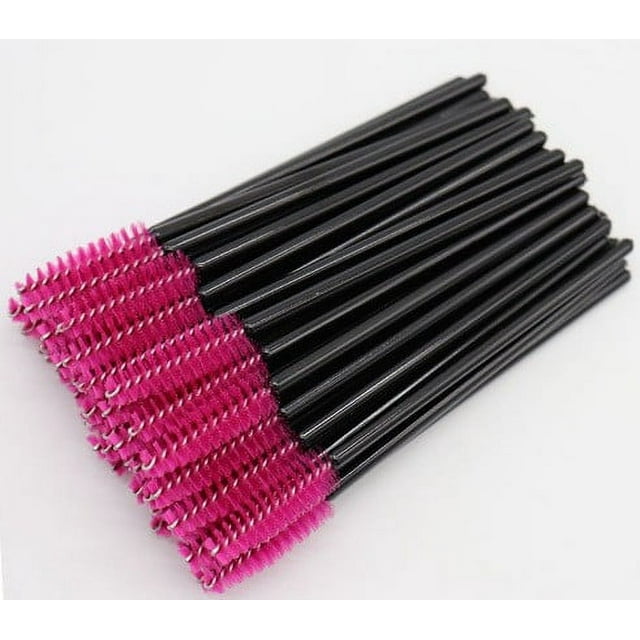 Nvzi 200 piezas de cepillos desechables para rímel de pestañas, para extensiones de pestañas, cejas y maquillaje (poste negro, cabeza roja rosa)