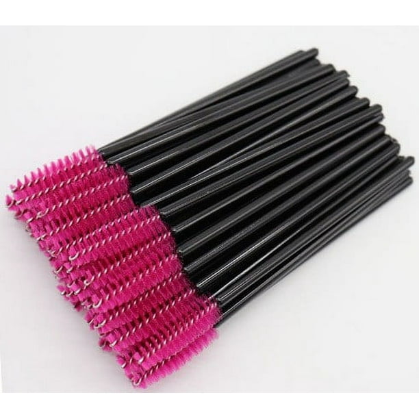 Nvzi 200 piezas de cepillos desechables para rímel de pestañas, para extensiones de pestañas, cejas y maquillaje (poste negro, cabeza roja rosa)