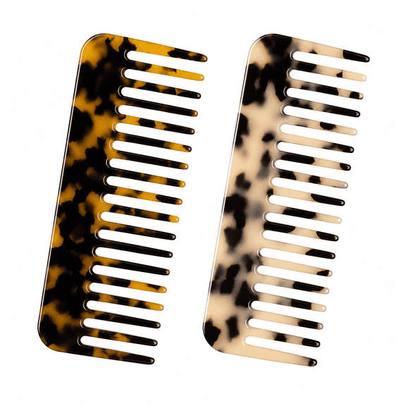 OPALESQUE Mini Cellulose Wide Tooth Comb,2 Pack Portable Hair Detangling Comb Small Leopard Purse Comb No Handle Pocket Size Tortoise Hair Comb for Thick Curly Wavy Wet and Dry Hair