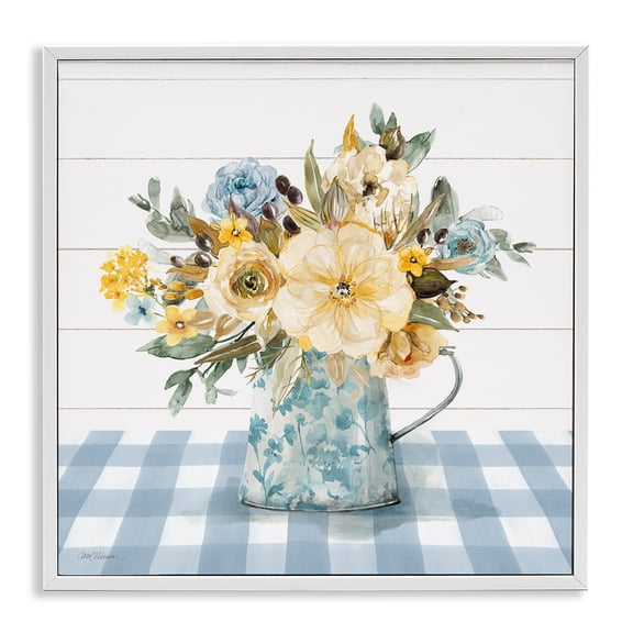 Stupell Industries French Country Country Blooms on Plaid White Framed Giclee Art, 24 x 24, by Carol Robinson