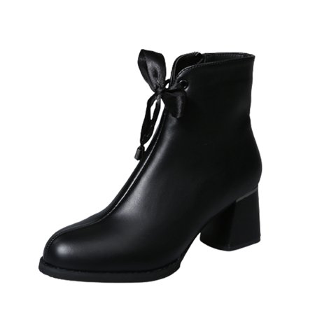 

KBKYBUYZ Womens Comfy Solid Boots Zipper Women Round Head Midheel Boots Shoes
