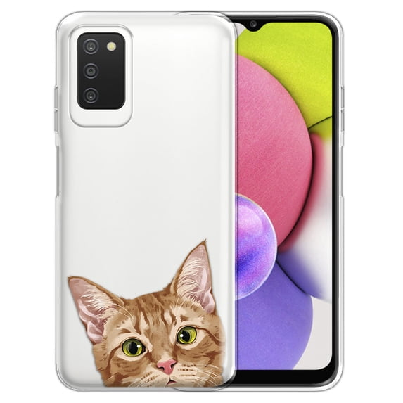 WIRESTER Transparent Soft Gel TPU Clear Case Slim Protective Cover for Samsung Galaxy A03S 4G LTE (Not 5G) 6.5" 2021, Animal Orange Tabby Kitten Cat