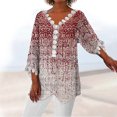 thumbnail image 2 of Mujeres Ocio Elegante Jersey Impreso Encaje Impresión Tres cuartos Manga Cuello en V Tops OAVQHLG3B Store lin121212, 2 of 5