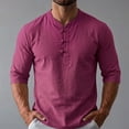thumbnail image 2 of Burgundy Wine Tops for Man Fall Summer Short 1/2 Sleeve Collared Neck Faux Linen Lounge Plain Tops Blouses Shirts Mens 2026 Fashion XL, 2 of 9