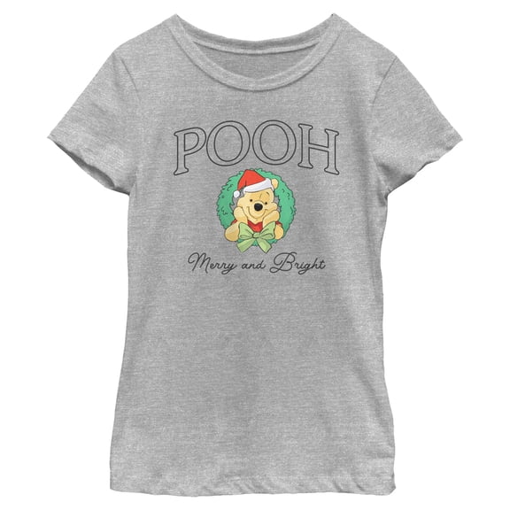 Girls Winnie the Pooh Merry and Bright Christmas Wreath T Shirt