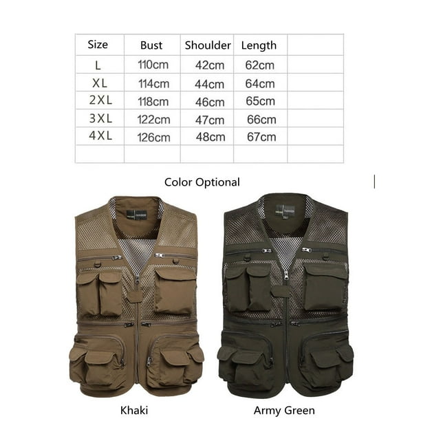 Redcolourful Men's Sports Photography Fishing Vest Multi Pocket Sleeveless Zipper Mesh Jacket Color:army Green Size:xl Other Xl