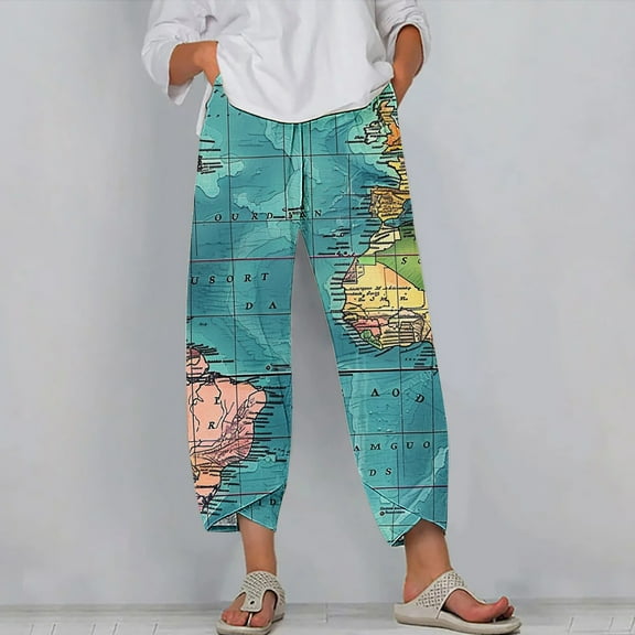 Taylonsss Clearance Ladies Summer Comfortable Loose Wide Legs Fashion Printed Capris Pants