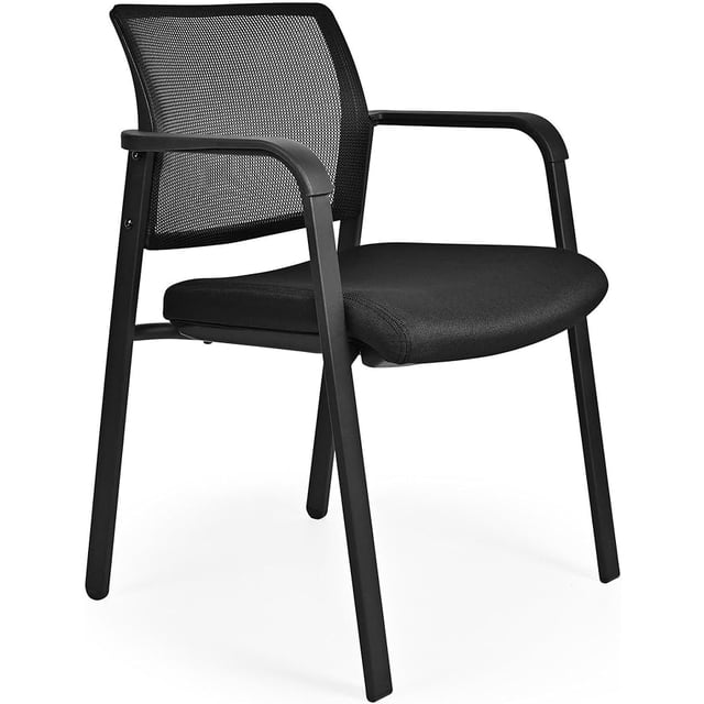 Stackable Office Guest Chair with Armrests, Mesh Back & Padded Seat, Metal Frame for Home, Reception and Conference Rooms, Black