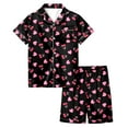 thumbnail image 2 of ZHOGXU Big Kids Girls Pajama Sets Short Sleeve Lapel Cute Cherry And Heart Print Top And Shorts Satin Sleepwear Comfortable Two Piece Outfits For Daily Wear Black 2-3 Years, 2 of 5