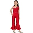 thumbnail image 3 of YONGHS Kids Girls Rhinestone One Shoulder Wide Leg Bell Bottom Jumpsuit Flare Pants Romper Burgundy 6, 3 of 7