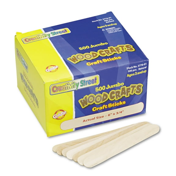 Creativity Street Natural Wood Craft Sticks, Jumbo Size, 6" x 0.75", Wood, Natural, 500/Box (377601)