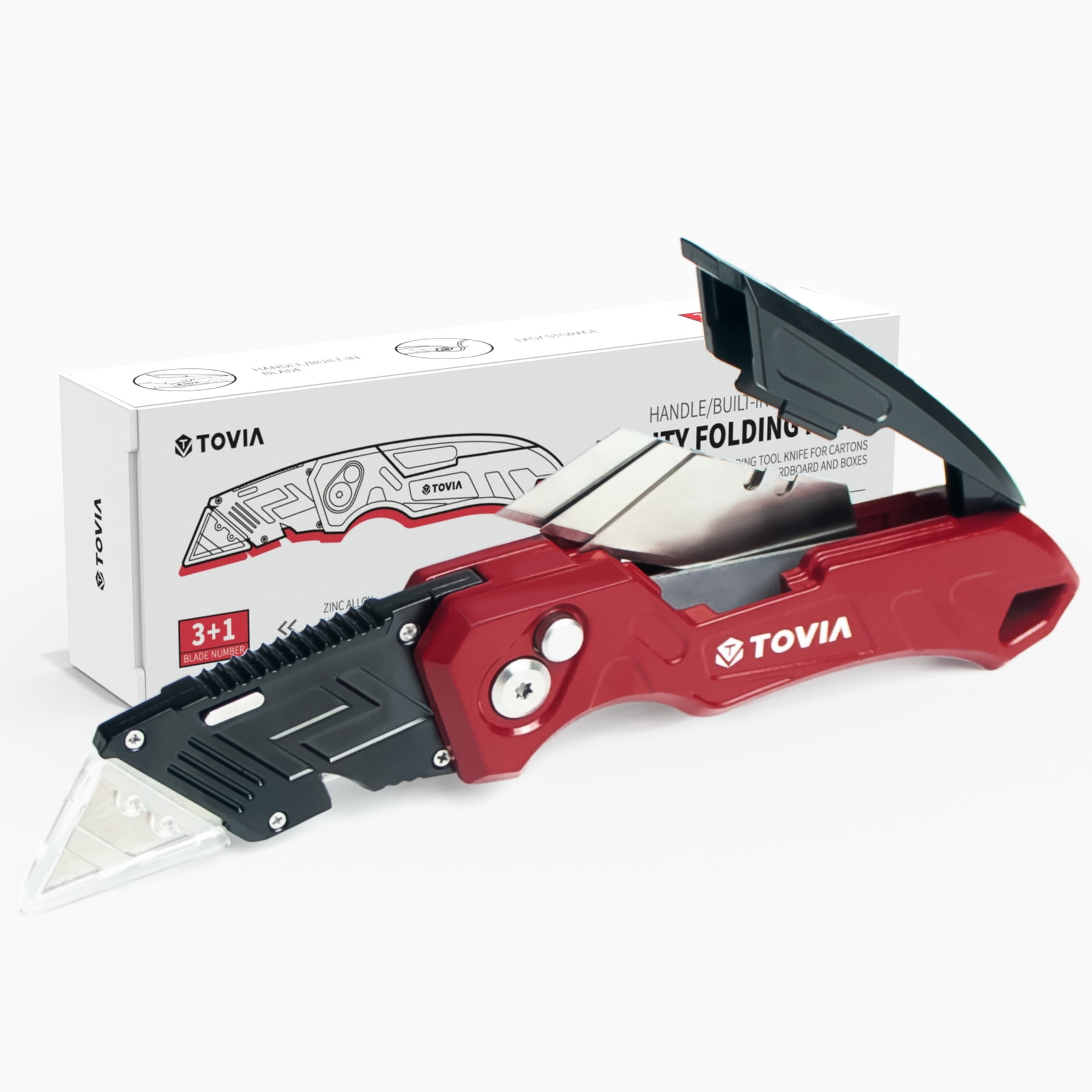T TOVIA Heavy Duty Folding Utility Knife Quick Change Box Cutter, 3