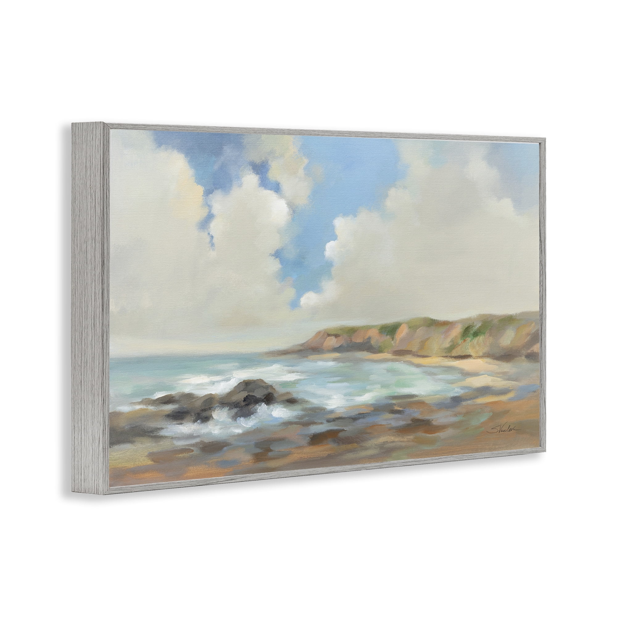 Stupell Industries California Coast Cliffs Landscape Painting Gray Framed Art Print Wall Art, 30 x 20