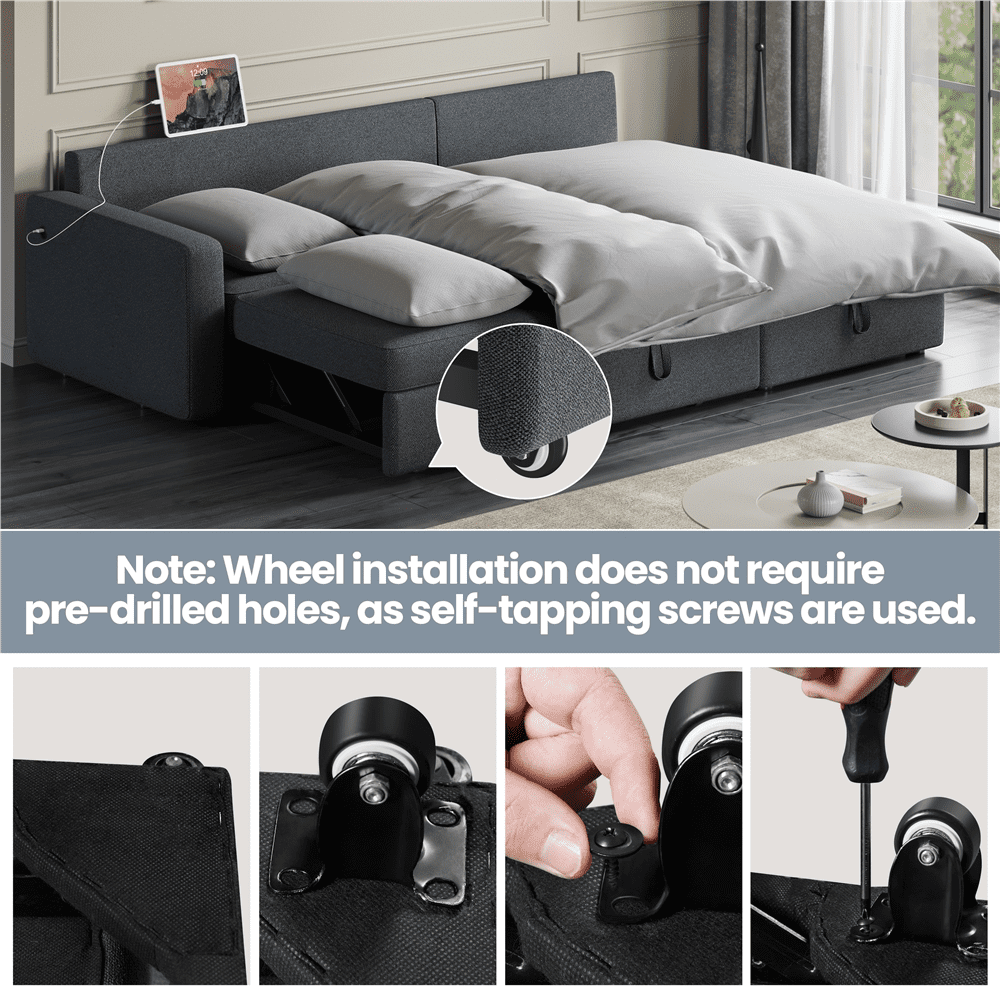 Alden Design Reversible Sectional Sofa with Storage Compartment & USB Ports for Livingroom, Dark Gray