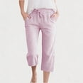 thumbnail image 2 of KyCheLot Girls Summer Pants Cotton Linen Capris Comfy Lounge Drawstring Waist Crop Pants with Pockets 4-14Years, 2 of 7