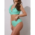 thumbnail image 2 of DARING DIVA Women's 2 Piece Ruffle Trim V Neck Leopard Bikini Set XL Cyan, 2 of 6