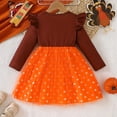 thumbnail image 6 of Lullu Toddler Girls Thanksgiving Turkey Dress Ruffle Long Sleeve Party Tutu Dress, Brown, 6 of 8