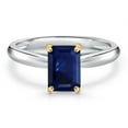 thumbnail image 3 of Gem Stone King 925 Silver and 10K Yellow Gold Blue Sapphire Engagement Ring for Women | 1.56 Cttw | Octagon 7X5MM | Gemstone September Birthstone | Size 7, 3 of 6