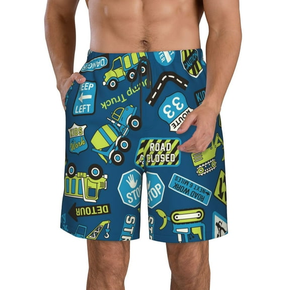 Vsdgher Dump Truck Men's Beach Shorts, Surfing shorts, Swim trunks, Quick Dry Swim Trunks for Surfing Beach Fun -Small