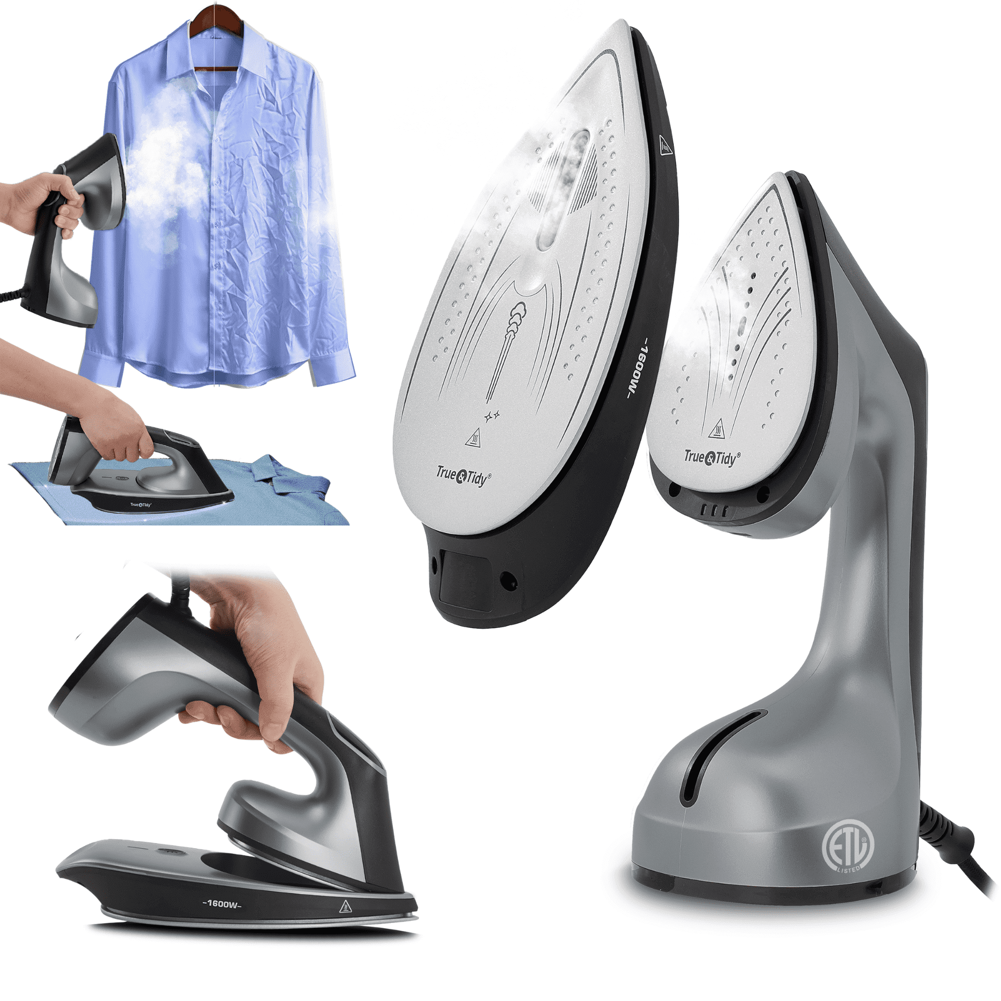 1600W True & Tidy Gray XL Iron and Steamer with Digital Screen and Detachable Ironing Plate