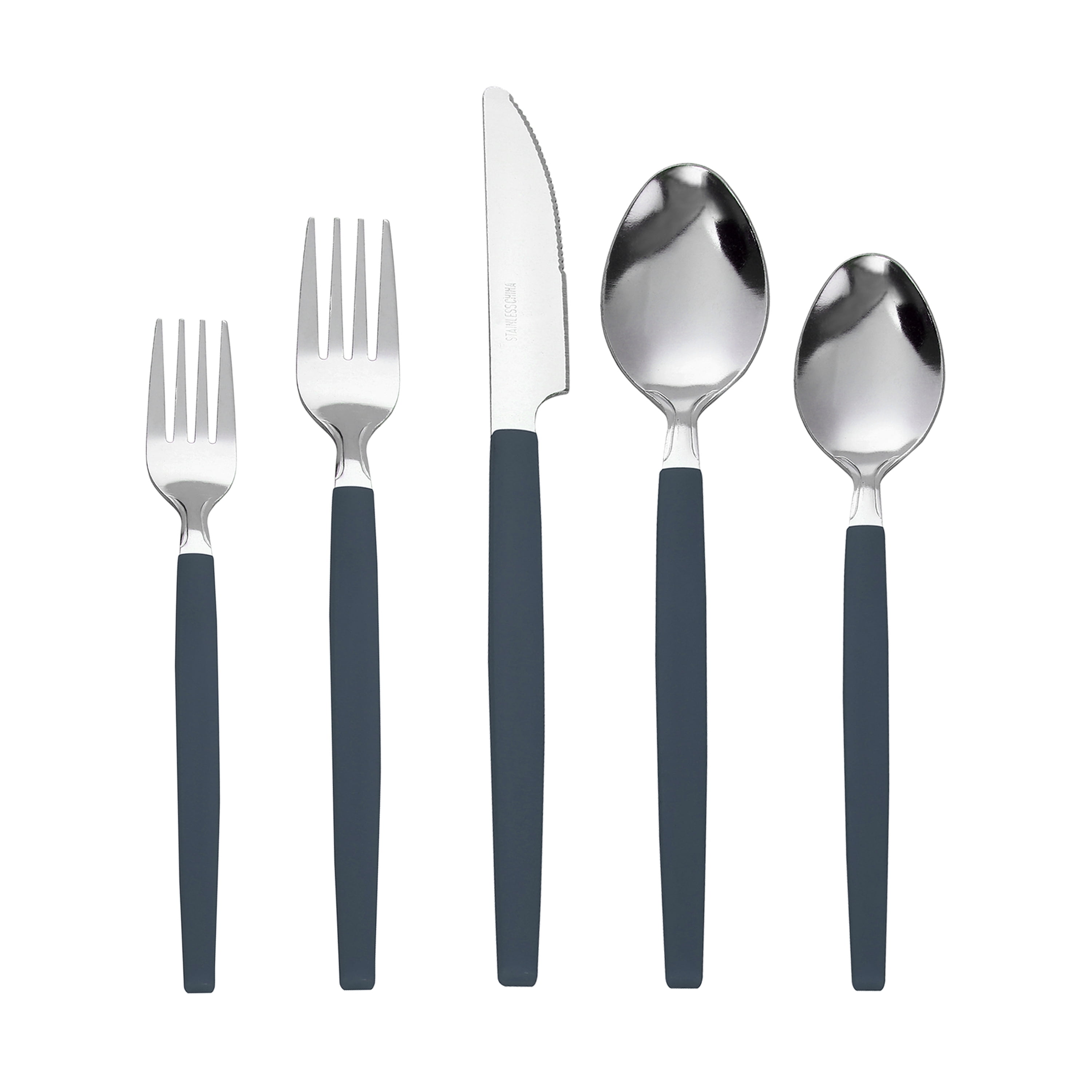 Mainstays 49 Piece Stainless Steel and Plastic Flatware Set with Tray, Blue Cove