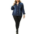 thumbnail image 2 of Unique Bargains Women's Plus Size Long Sleeve Button Front Washed Denim Jacket, 2 of 7