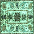 thumbnail image 1 of Ahgly Company Machine Washable Indoor Square Oriental Turquoise Blue Modern Area Rugs, 4' Square, 1 of 4