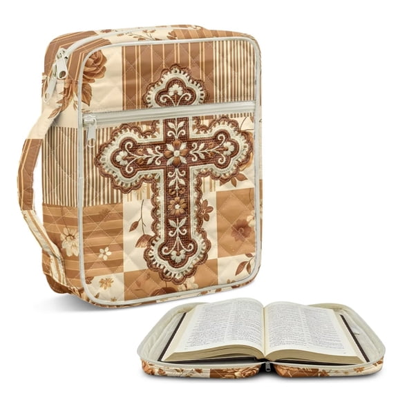 FOR U DESIGNS Cross Geometric Pattern Bible Cover Case Quilted Bible Carrying Case Washable Bible Organizer Cases Carrying Organizer Bag for Bible Study/Daily Use,